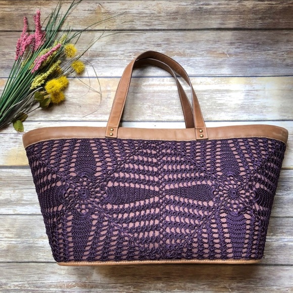 Kate Landry Handbags - NWT KATE LANDRY Purple Crochet & Floral Tote BaG